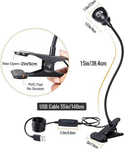 Zoomable Clip on Light, Clamp Reading Light for Dorm Bed Headboard, Dimmable Spotlight with 3 Color Temperature Options, 10 Dimmable Brightness Levels, Adjustable Beam Angle