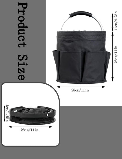 Cleaning Caddy with Handle, for Cleaning Supplies Organizer Bucket | Foldable Storage Tote with 6 Pockets,17L Large Capacity Basket for Household Organizer,Laundry Room,Bathroom & Home
