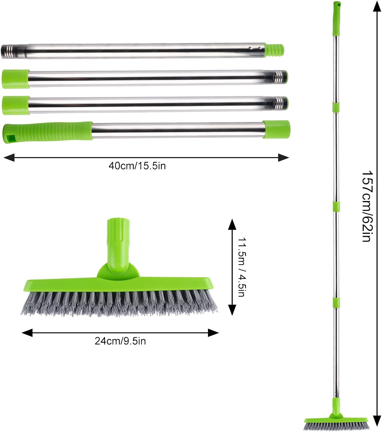 2 Pack Grout Brush with Long Handle, 56.5'' Swivel Grout Cleaning Brush,V-Shape Grout Scrub Brush, Extendable Handle Grout Cleaner Brush for Tile Floors，Bathroom,Baseboard,Shower,Corner