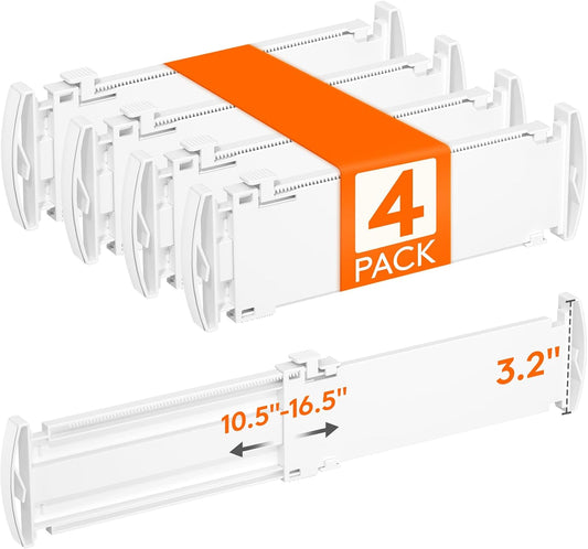 Lifewit 9 Pack 4" High Drawer Dividers, Adjustable Drawer Organizer Clothes | 10.5"-16.5" Expandable White Plastic Separators for Dresser, Kitchen, Cabinet, Nursery, Office, Socks & Underwear Storage