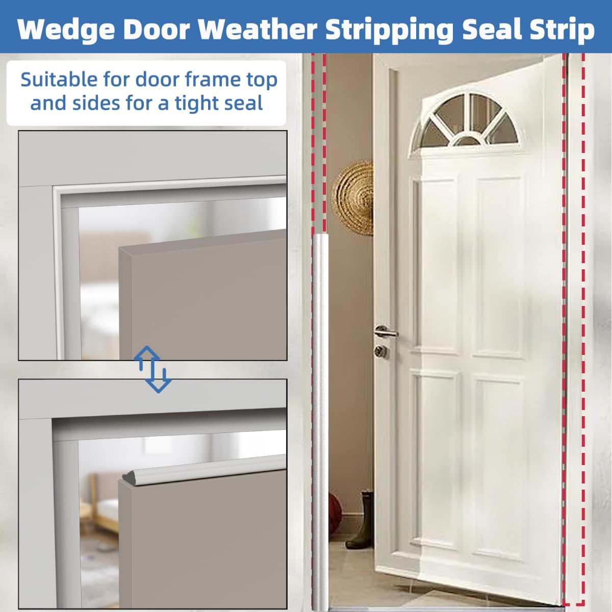 Kneelisa Wedge-Shape Window Weather Stripping Door Frame Seal 118” White | Upgrade Black Foam,Soundproofing,Draft Stopper,Winter Insulation,Noise Blocker, Gap Filler for Exterior Front Door Side