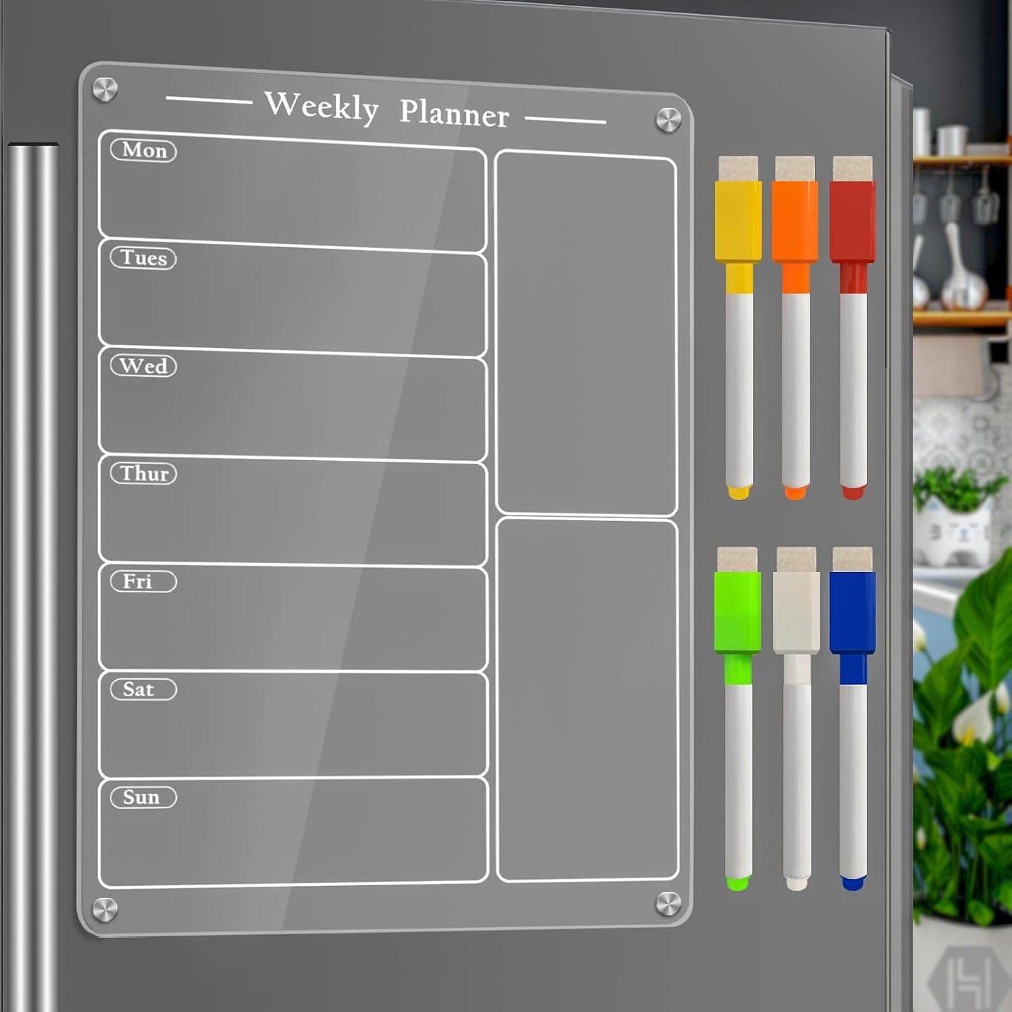 JonXon 8"x12" Acrylic Magnetic Dry Erase Board for Fridge, Clear Acrylic Magnet Calendar for Refrigerator,Includes 6 Dry Erase Markers(Clear Blank)
