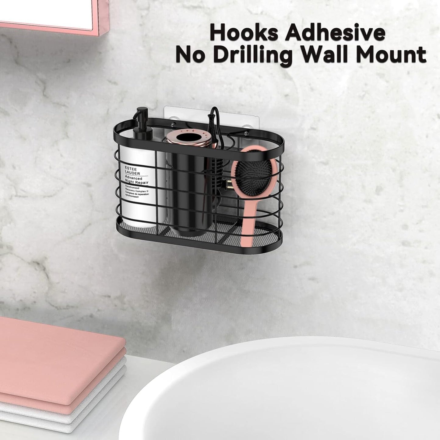 Hair Dryer Holder 3 in 1 Hair Tool Organizer - Blow Dryer Holder | Djustable Height Wall Mounted/Cabinet Door Bathroom Organizer Under Sink for Hair Dryer, Flat Irons, Curling Wands