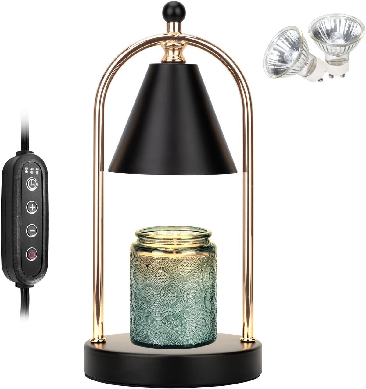 Candle Warmer Lamp with Timer, Electric Black Candle Warming Light for Bedroom, Dimmable Wax Melts Warmer for Home Decor Beside Lamp Gifts for Women (2 Bulbs Included)
