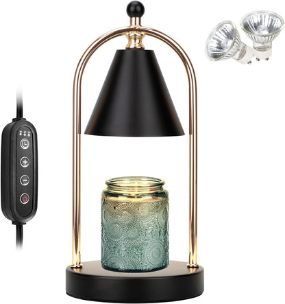 Candle Warmer Lamp with Timer, Electric Black Candle Warming Light for Bedroom, Dimmable Wax Melts Warmer for Home Decor Beside Lamp Gifts for Women (2 Bulbs Included)