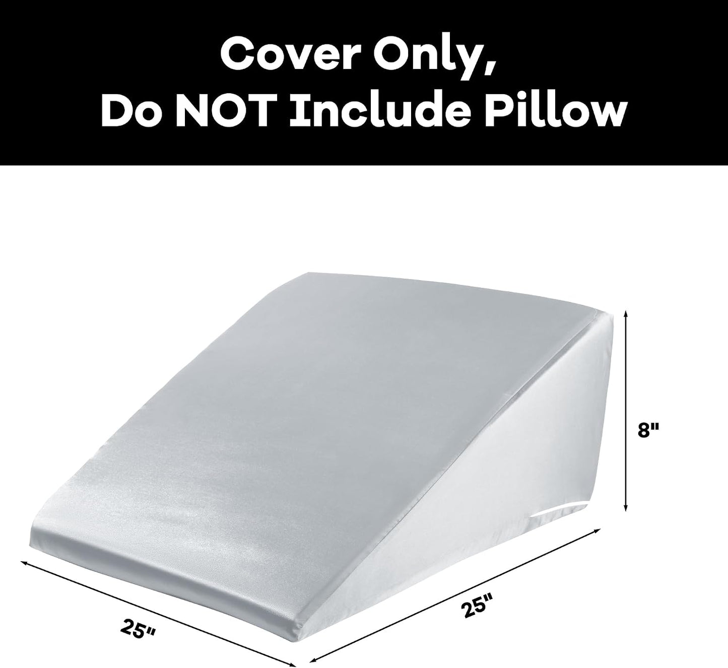 HOMBYS Satin Bed Wedge Pillow Cover Silky & Smooth Wedge Pillowcase 1 Pack 24x24x8, Soft & Breathable, Removable & Machine Washable-Zipper Design (Pillow Not Include), (Grey, 24"x24"x8")