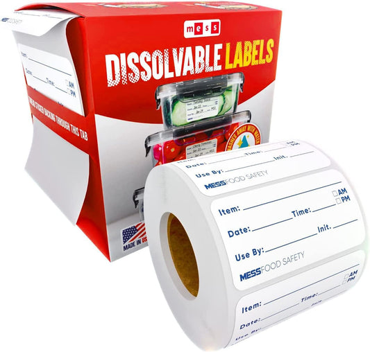 MESS Dissolvable Food Labels for Containers 1x2/1x3 400 Blank Kitchen Labels - Food Storage Labels - Removable Freezer Labels - Dissolvable Labels for Food Containers