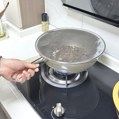 1Pc 10" Stainless Steel Pot Splatter Guard Fine Mesh Cover with Long Handle Home Kitchen Splatter Screen Fine Mesh Cover Lids for Cooking, Frying Pan, Silver