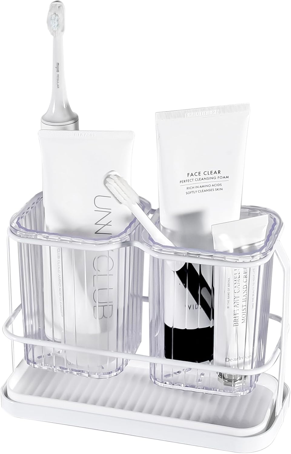 Clear Toothbrush Holders for Bathroom, 2 Cups Wall Mounted, Dry & Wet Separation, Organizers and Storage Set for Family Kids