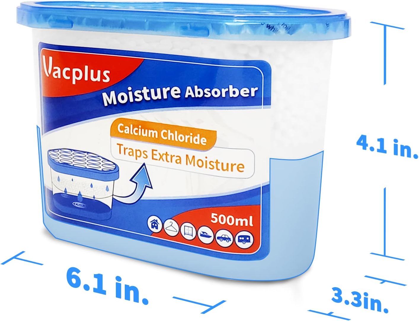 Vacplus Moisture Absorber, 10.5 OZ, Strong Absorption, Ocean Scent | Closet, Bathroom, Kitchen, Study, Odor Eliminator, Dehumidifier Bucket, 12 Pack