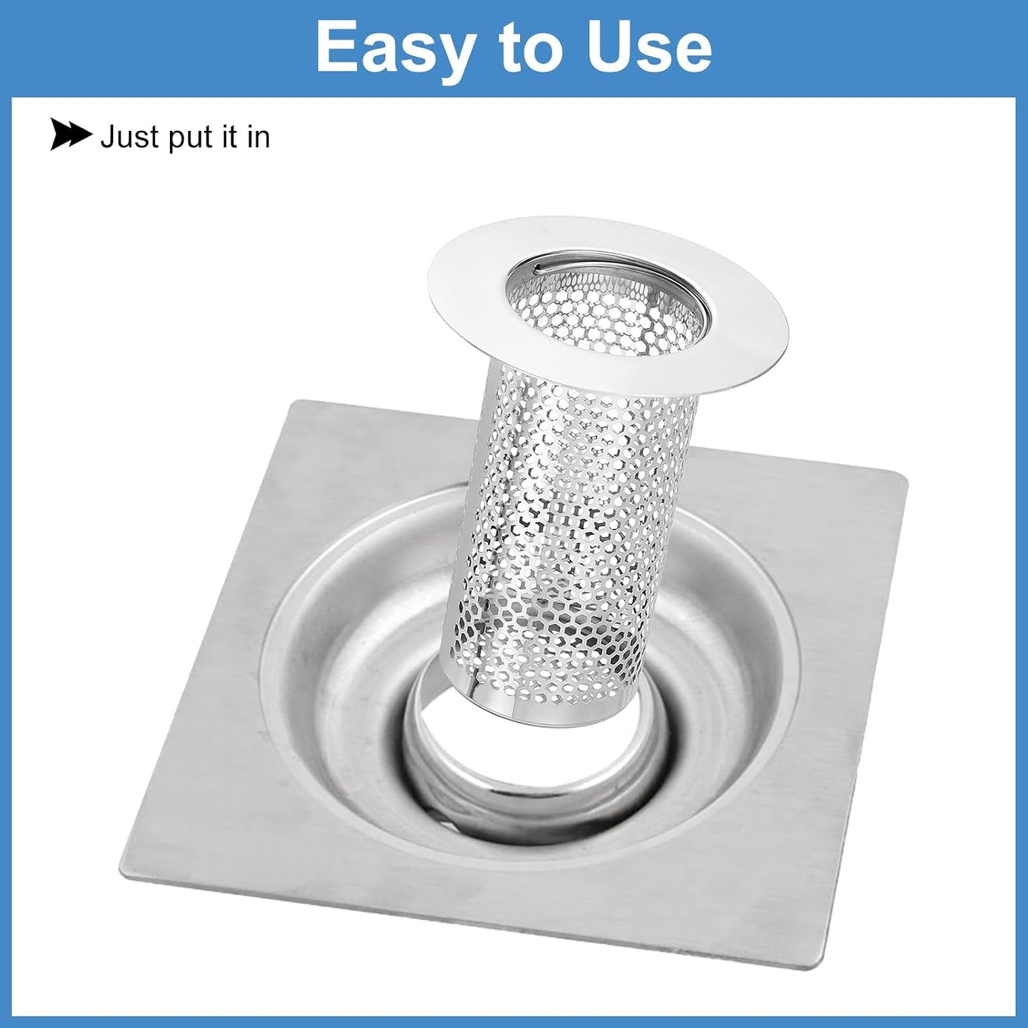 uxcell 2 Pack Shower Drain Strainer, 2" x 2.5" Stainless Steel Floor Drain Strainer Deep Sink Hair Catcher for Kitchen Bathroom Balcony Floor Drain, Fit Hole Size from 1.57" to 2.56"
