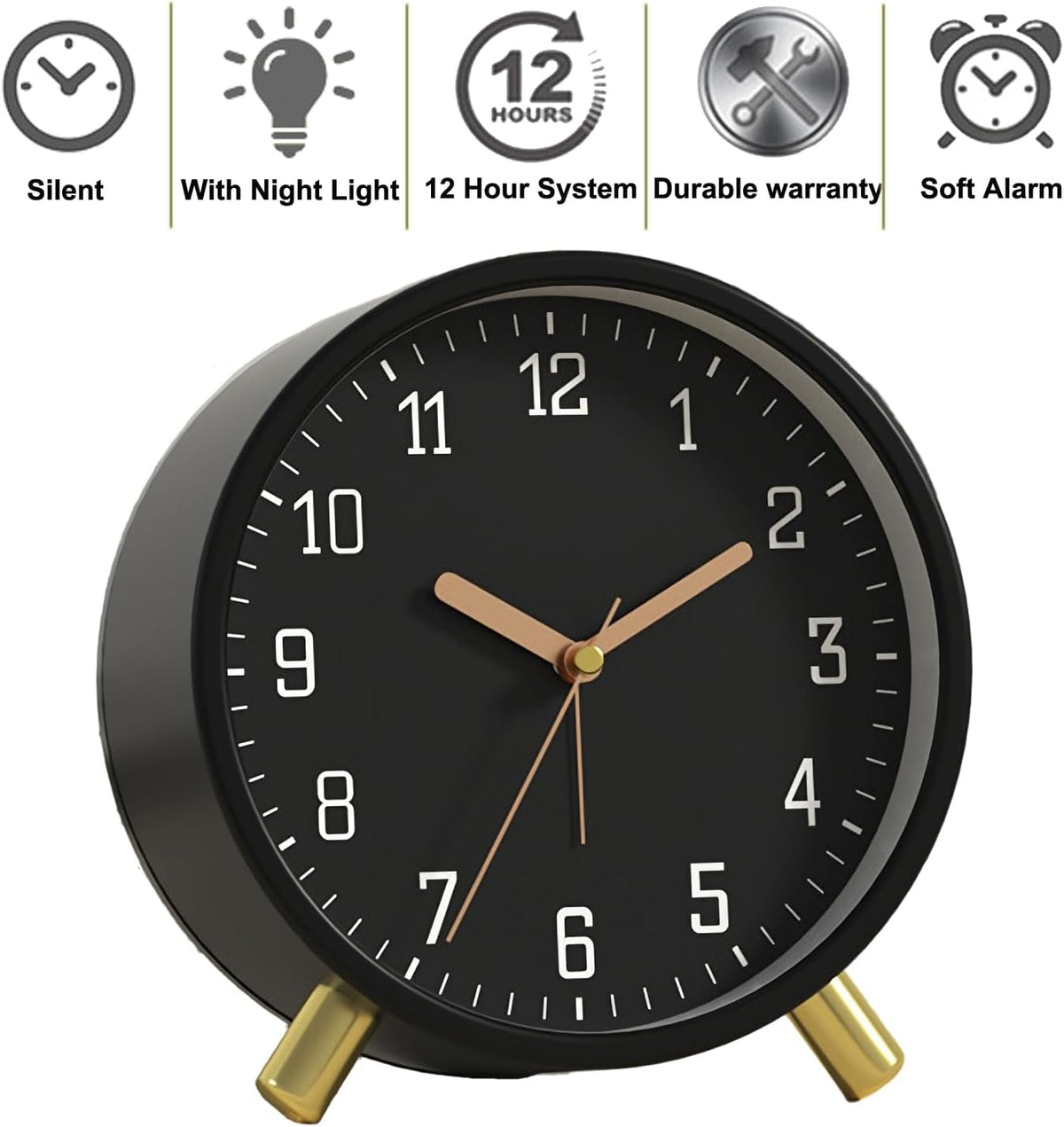 SHISEDECO Small Analog Alarm Clock, Battery Operated Desk Clock, White