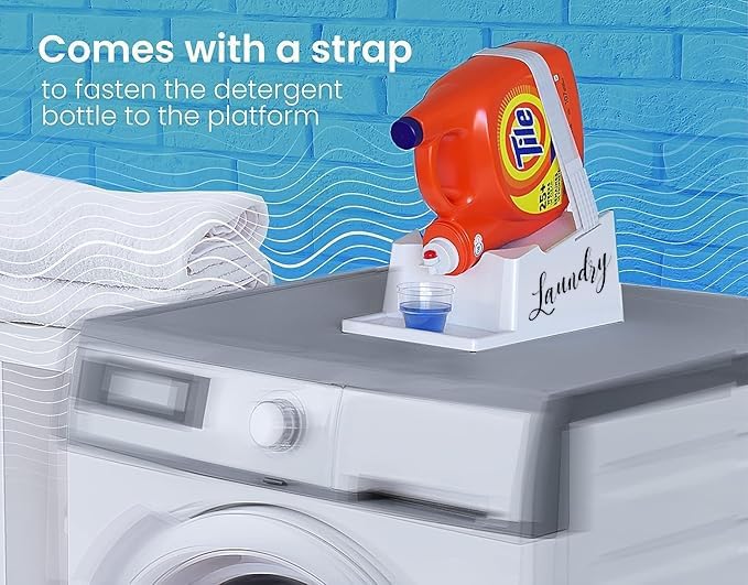 Skywin Liquid Laundry Detergent Holder Stand - 1 Pack - Black with Print | Easy Pouring, Rubber Feet, Angled Stand, Fabric Softener Dispenser for Laundry Room Organization & Storage