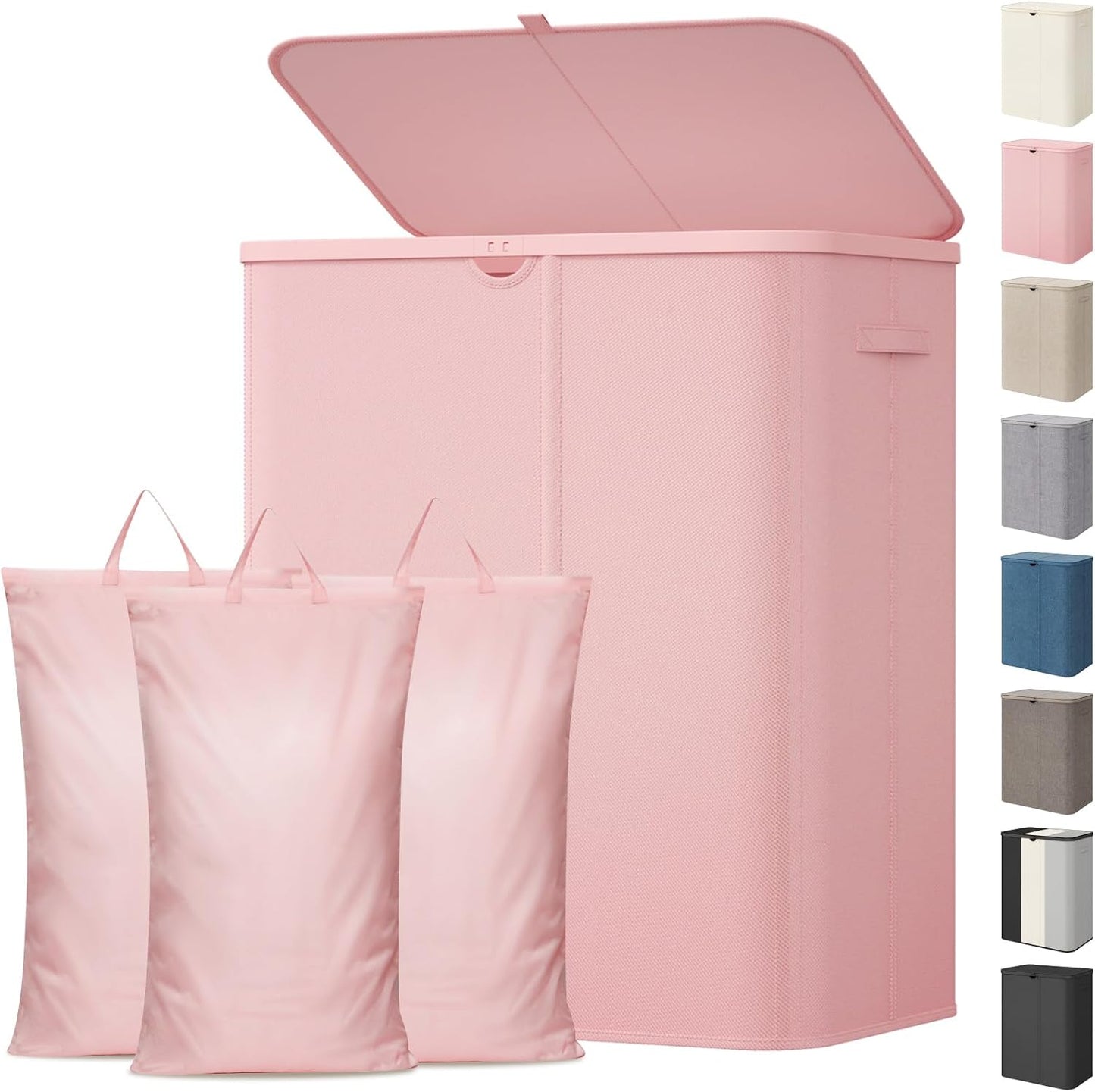 Lifewit 185L 3 Section Laundry Hamper with Lid, Laundry Basket, Beige | Large Foldable Laundry Sorter with 3 Removable Bags, Tall Clothes Hamper for Bedroom and Bathroom