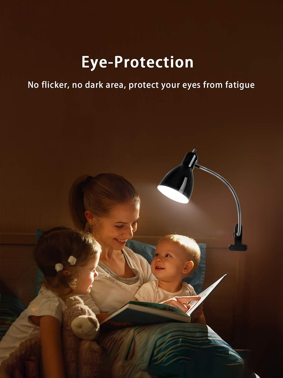 Desk lamp Eye-Caring Table Lamps, 360°Rotation Gooseneck Clip on Lamp Reading Light Portable Reading Book Light Clamp Study Desk Lamps for Bedroom and Office Home Lighting (White)