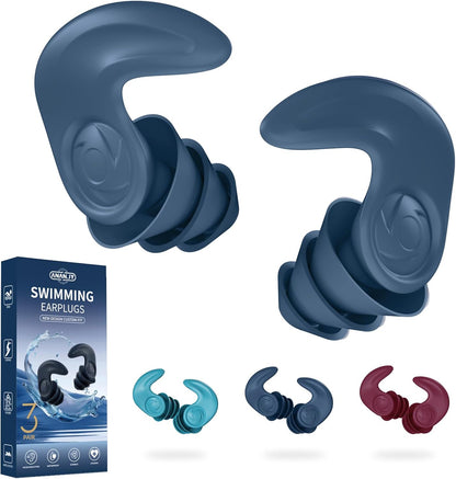 Waterproof Swimming Ear Plugs for Adults Kids, 3 Pairs Soft Silicone