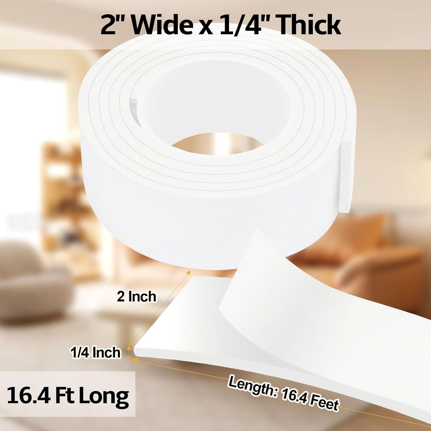 1 in Wide x 1/8 in Thick x 33FT Foam Weather Stripping Door Seal,Window Sealing Tape，Single-Sided Self-Adhesive Insulation Sealing Strip White