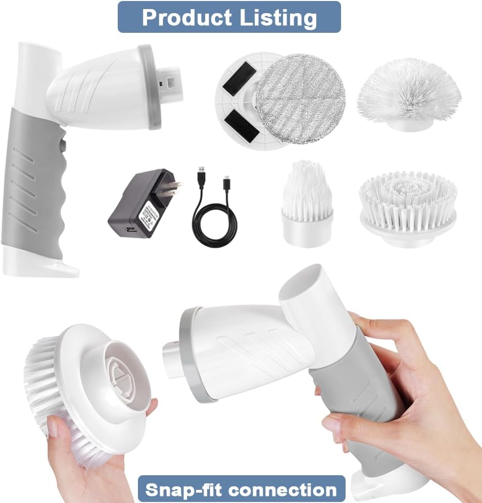 Electric Spin Scrubber, Bathroom Shower Electric Scrubber for Cleaning Tub/Tile/Floor/Sink/Window, Power Cleaning Brush Rechargeable Cordless with 4 Replaceable Cleaner Brush Heads