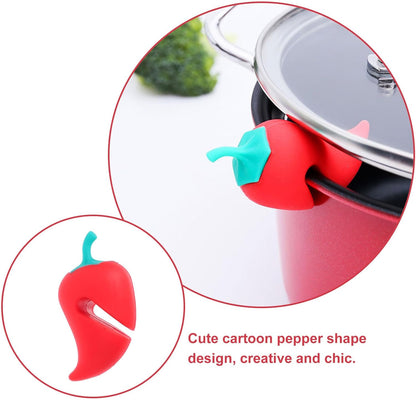 Pepper Shape Silicone Pot Lid Holders Boil Over Stopper Spill-proof Steam Releaser Recyclable Material (Red)