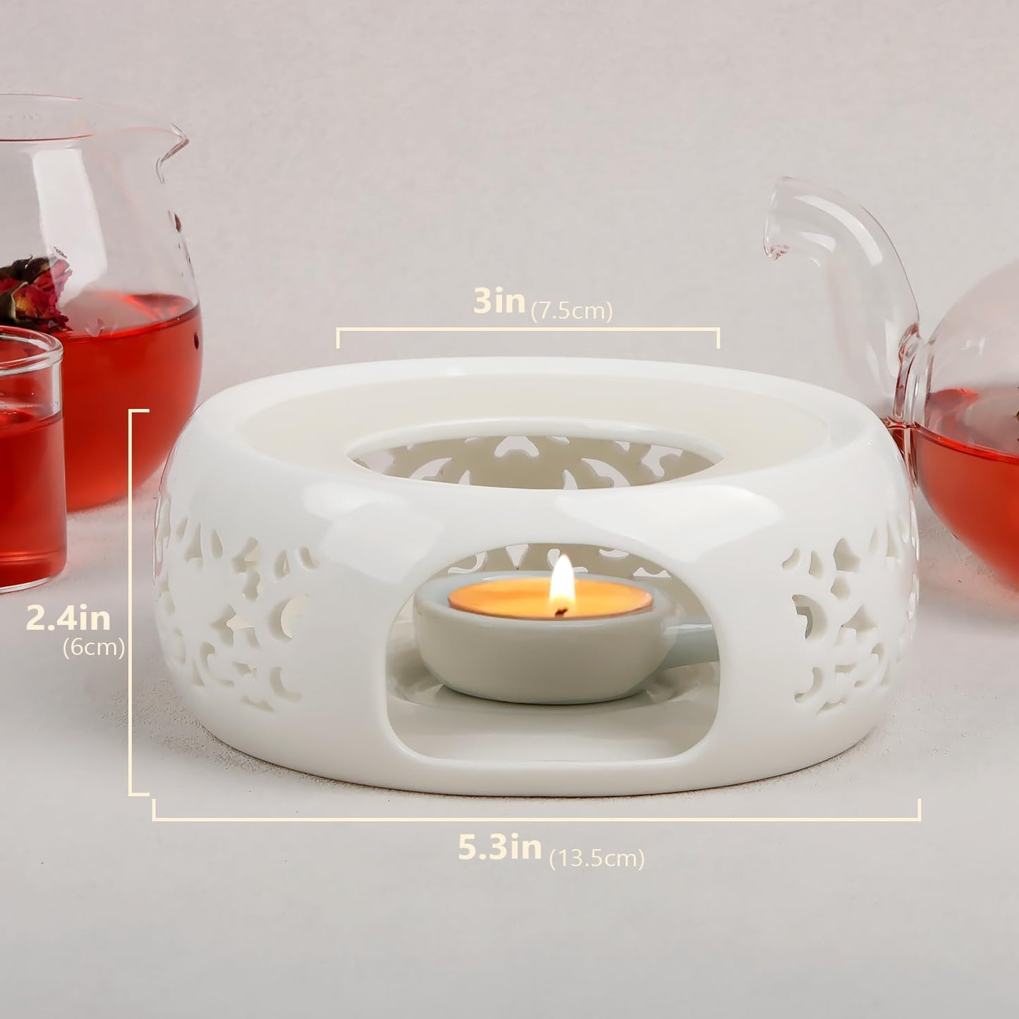 Teapot Warmer, Ceramic Tea Warmer with Tealight Holder, Teapot Heater for Heating Tea, Coffee, Milk, Tea Light Warmer (White)