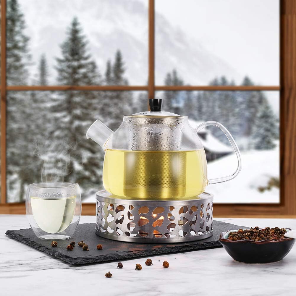 Teapot Warmer, Brushed Stainless Steel Tea Warmer with Tealight Holder, Gold