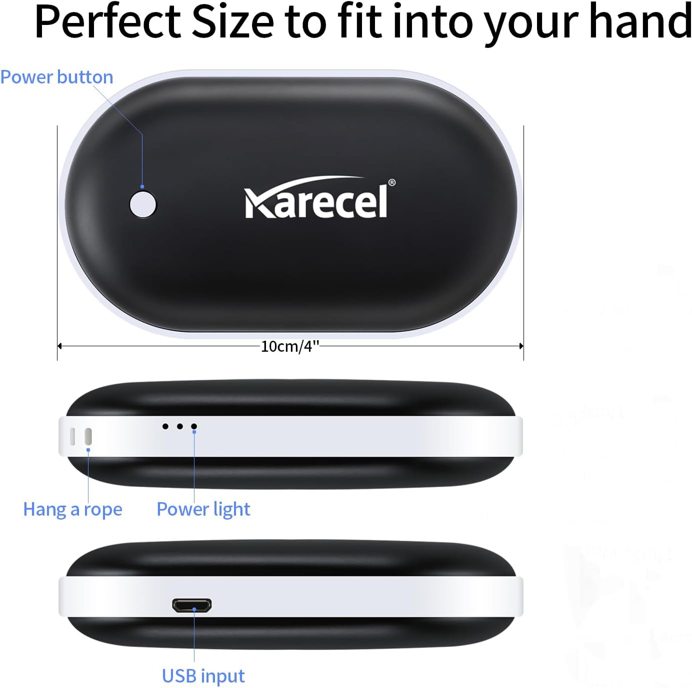 Karecel Rechargeable Hand Warmer, 5200mAh Double-Sided 4-inch Full-Surface Heat Electric Hand Warmer, Up to 11Hrs, Portable Handwarmer Pocket Heater, Tech Gifts for Men Women, Winter Essentials