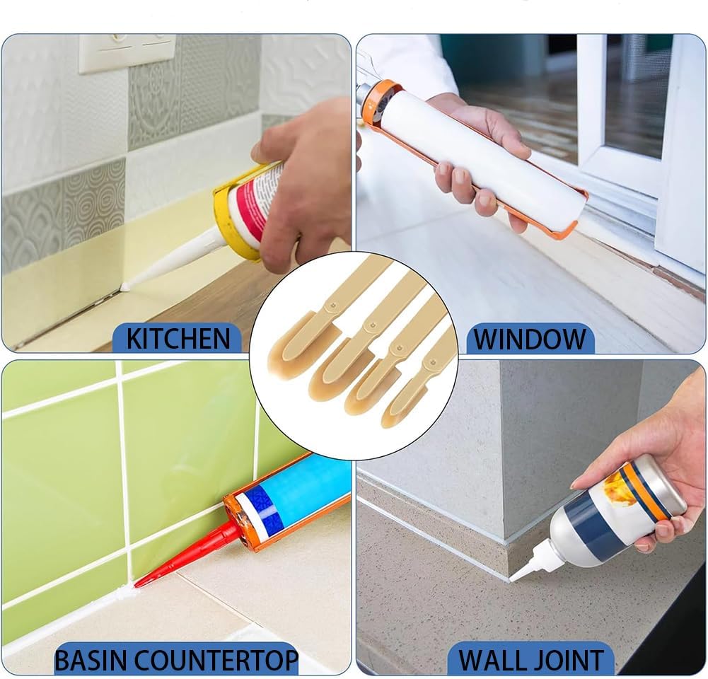 6pcs Caulking Tool Reusable Sealant Spatula Spreader 2 Sizes Silicone Caulk Finishing Set Tool Multifunctional Caulking Remover/Smoothing Tool Applicator for Tiles Brick Kitchen Bathroom