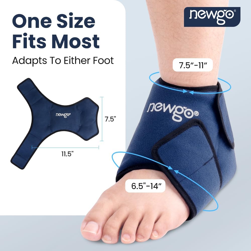 NEWGO Ankle Ice Pack Wrap for Swelling, Plantar Fasciitis, Foot Pain Relief, Reusable Gel Cold Compression Ankle Brace for Injuries, Achilles Tendonitis