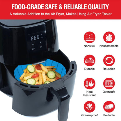 Air Fryer Silicone Liners for 2 to 3 QT Small Air Fryers, Non-Stick Reusable Silicone Pot Basket Bowl Liner Baking Tray Air Fryer Accessories, 2 Pack Square Airfryer Liner Insert