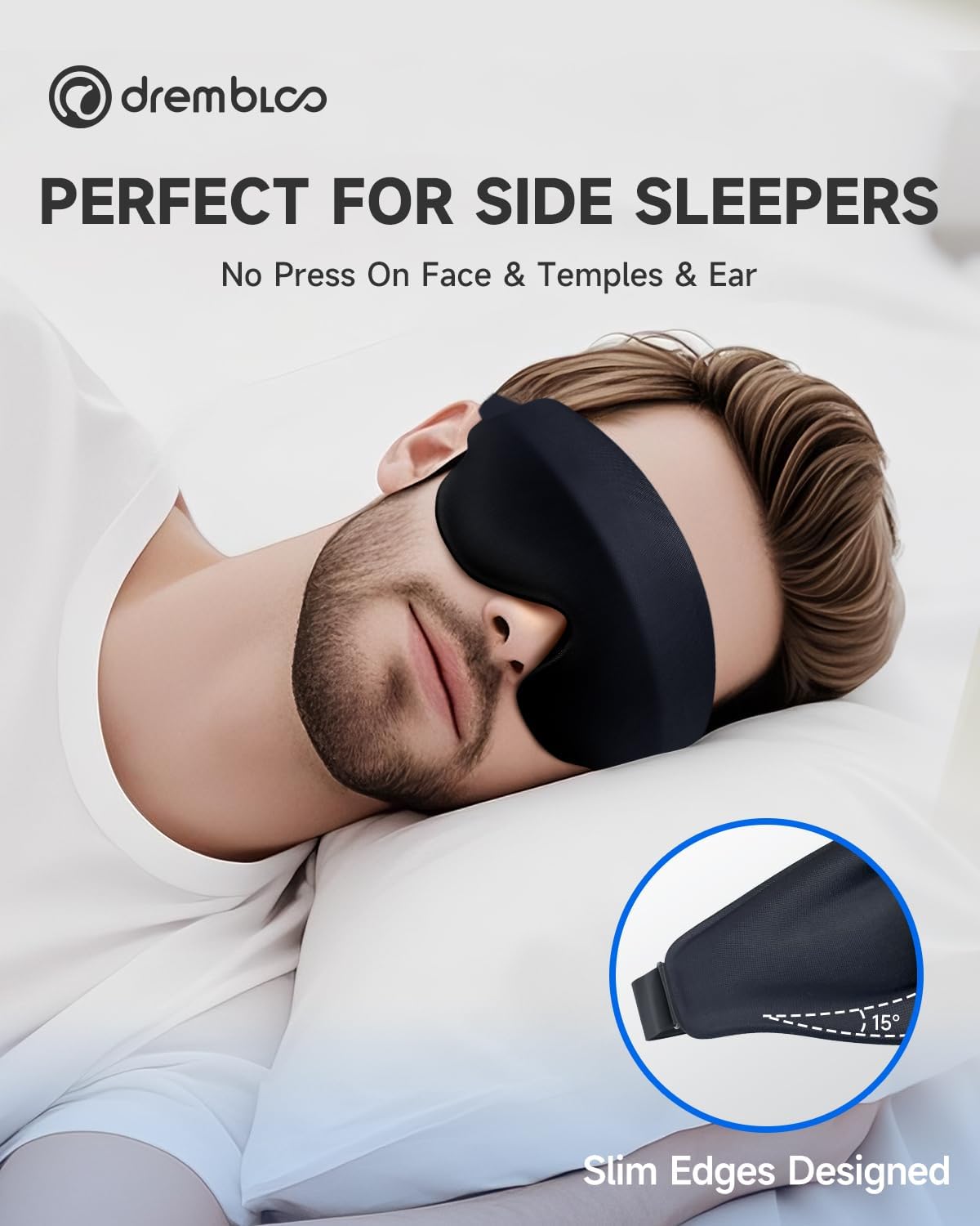 Sleep Mask for Side Sleeper Men Women, 100% Light Blocking Eye Mask for Lash Extensions, Soft 3D Contoured Zero Pressure Blindfold Sleeping Masks for Travel, Breathable Adjustable Eye Cover, Navy