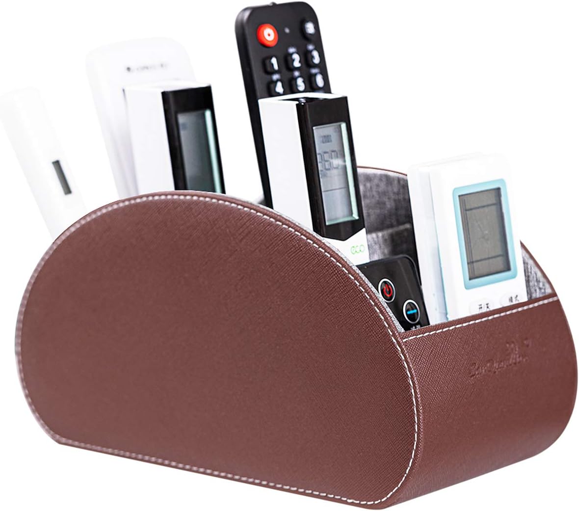 Remote Control Holders Organizer Box with 5 Compartment PU Leather Caddy | Multi-functional Office Desk Storage Caddy Store Tv Remote for Media Player,Brush,Pencil,Glassees&Office Supplies