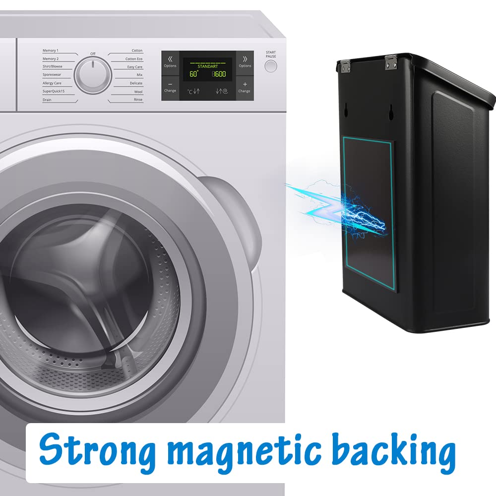Picowe Magnetic Laundry Storage, Large Metal Lint Holder Bin with Lid for Laundry Room, Space-Saving Trash Container Hanging on Dryer, Washer or Wall Mount Trash Bin (White)