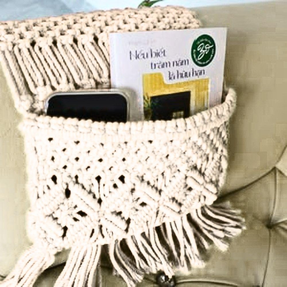 Sofa Armrest Organizer, Armchair Caddy, Macrame Couch Organizer | Dual Pocket Design, Couch Remote Holder, Couch Caddy, Boho Couch Caddy, Sofa Essentials Organizer, Gift