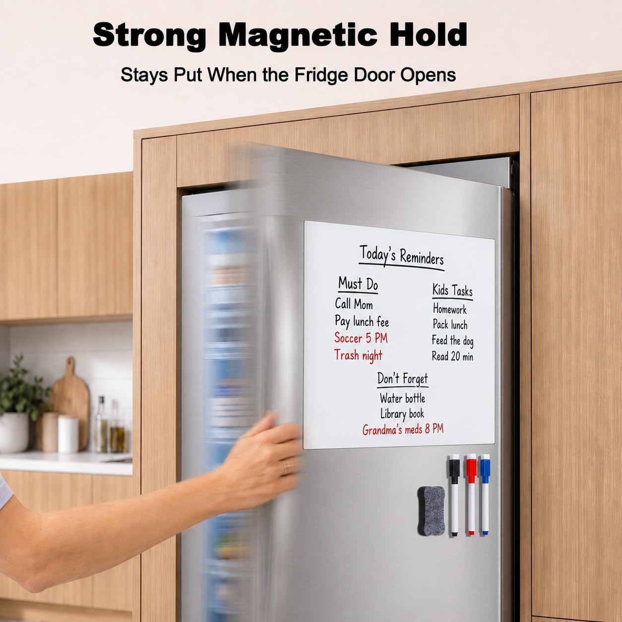 Magnetic White Board for Refrigerator Plan Weekly Menus at a Glance | Dry Erase Sheet for Meal Schedules - 12" x 8" Kitchen Command Center for Busy Moms with Magnet Backing Packed Flat