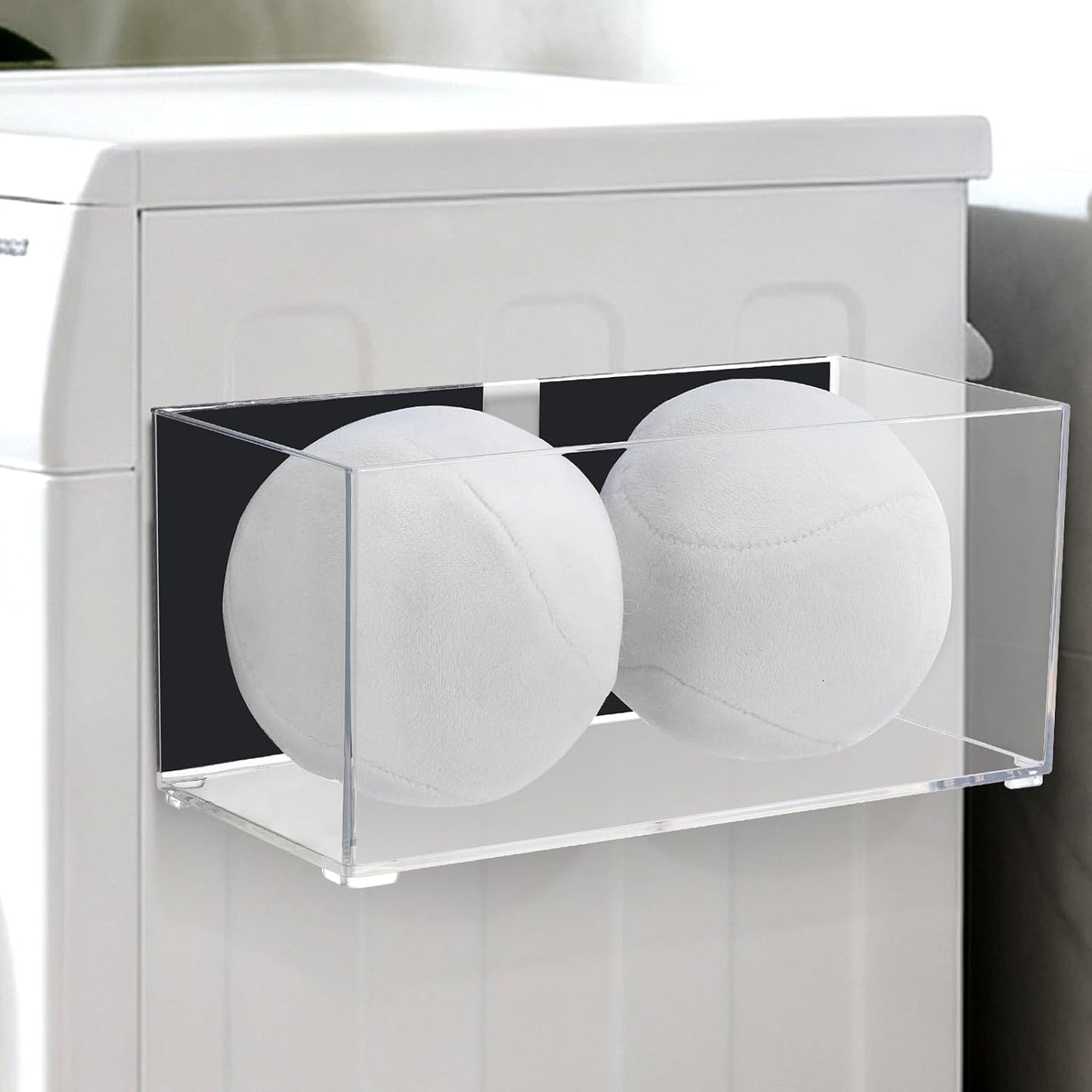 Magnetic Dryer Ball Holder for Laundry Room Organization, Clear Lint Bin with Adhesive Hook, Iron Dryer Ball Container Box for Laundry Room, Office, Bathroom & Craft Supplies, 1Pcs