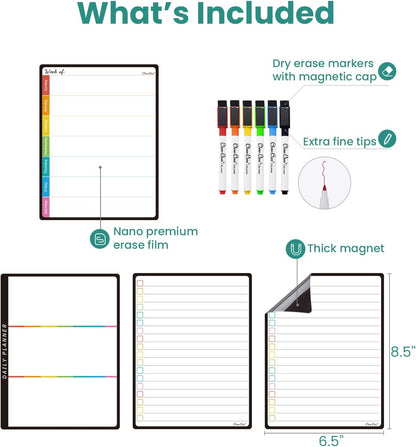 Magnetic Dry Erase Weekly Calendar for Fridge - Large 17"x12" Magnetic Weekly Planning Board with Hourly Time Slots - 6 Extra Fine Point Markers Included