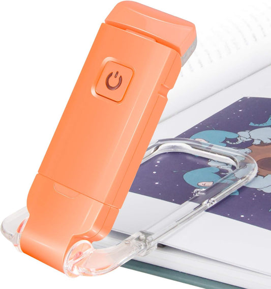 BIGLIGHT Amber Book Reading Light, LED Clip on Book Lights, Reading Lights for Books in Bed, Small Book Light for Kids, USB Rechargeable, 2 Brightness Adjustable for Eye Protection, Orange