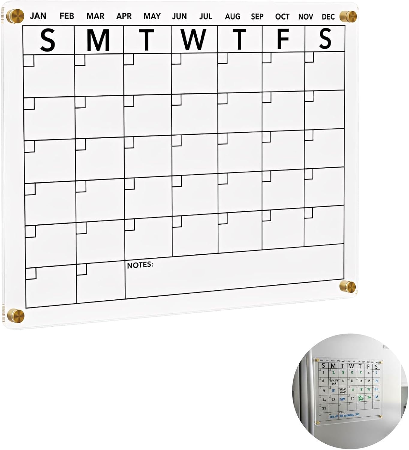 2 Pcs Metal-Adhering Chore Chart, Clear Acrylic Dry Erase Boards with 16 Markers, Family Weekly Task Planning for Refrigerator and Kitchen Schedule