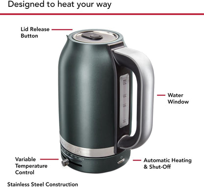 KitchenAid 1.7L Electric Kettle, Temp Control KEK1701, Juniper | Automatic Shut Off After Boiling, Variable Temperature Control, Removable and Washable LimeScale Filter