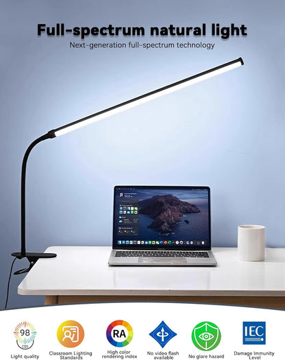 2 Pack LED Desk Lamp with Clamp,Eye-Friendly Clip on Lights for Home Office Study Reading,3 Modes 10 Brightness,Long Flexible Goose-Neck,Swing Arm Architect Task Table Lamps USB Usage