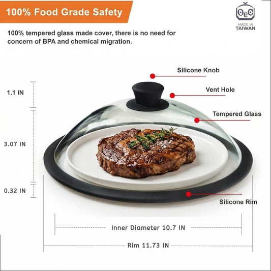 OEC Vented Splatter Upgraded Tempered Glass Microwave Cover - 11.5 inch