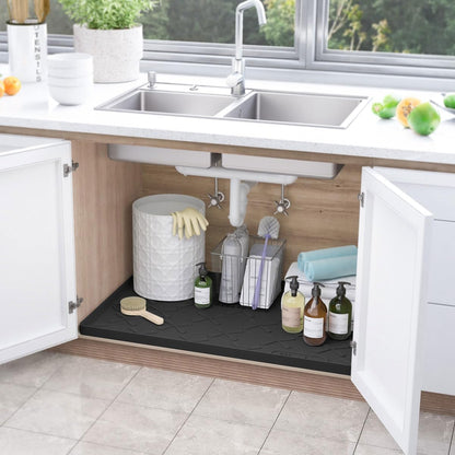 Waterproof Under Sink Mat 34" x 22", Silicone Mat Kitchen liner | BPA-Free Silicone Tray with Raised Lip Protect Cabinets from Leaks, Versatile Home Organizer for Bathroom, Pets, Boots, Floor