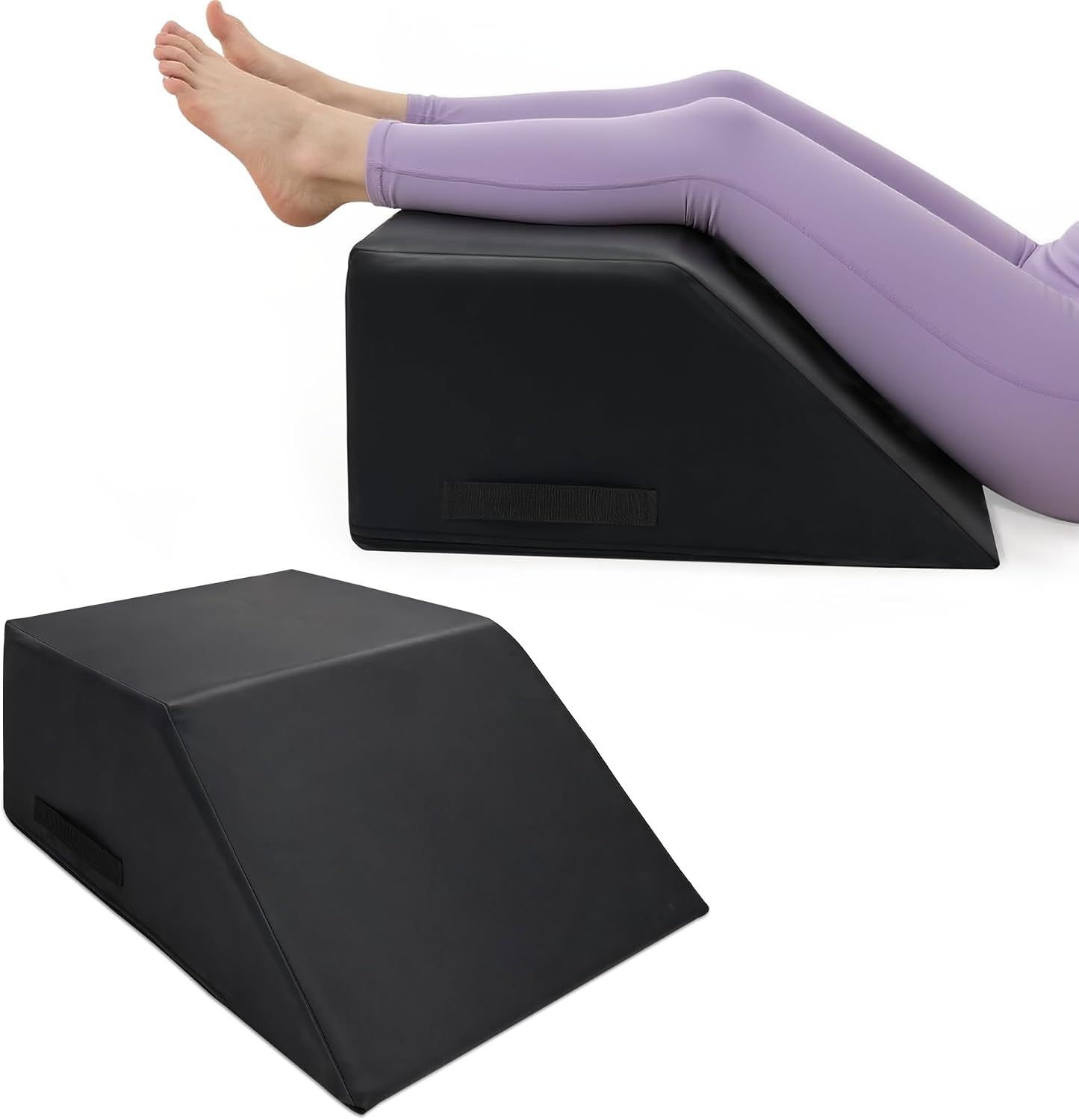 Massage Table Bolster Pillow for Leg Support,Durable 30D Foam with Easy-Clean PUCover,Trapezoidal Elevating Leg Wedge for Physical Therapy 20.4 x 18.5 x 9 Inch(Black)
