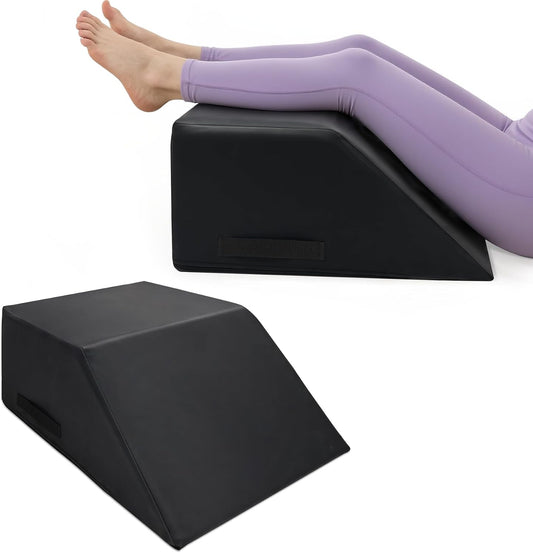 Massage Table Bolster Pillow for Leg Support,Durable 30D Foam with Easy-Clean PUCover,Trapezoidal Elevating Leg Wedge for Physical Therapy 20.4 x 18.5 x 9 Inch(Black)