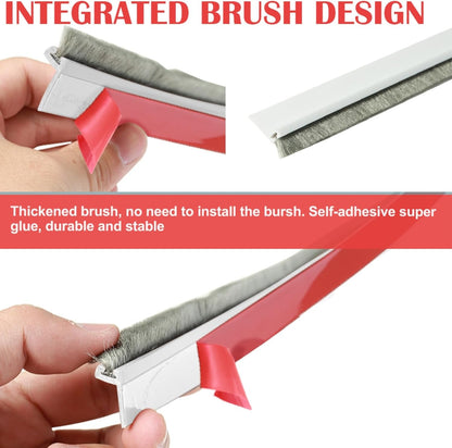 Door Sweep for Bottom of Door: Integrated Design with Brush | Self Adhesive Under Door Draft Stopper - Seal Dust Noise Hot or Cold Air Insulation - White 39"L 2" W