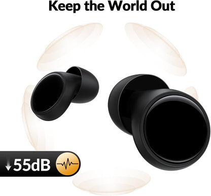 55dB Ear Plugs for Sleeping Noise Cancelling, Noise Reduction Earplugs for Sleep, Snoring, Side Sleepers, Reusable Hearing Protection Ear Plugs for Concerts, Airplane, Silicone Sleep Earplugs (Black)