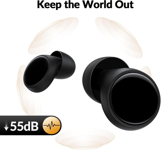 55dB Ear Plugs for Sleeping Noise Cancelling, Noise Reduction Earplugs for Sleep, Snoring, Side Sleepers, Reusable Hearing Protection Ear Plugs for Concerts, Airplane, Silicone Sleep Earplugs (Black)