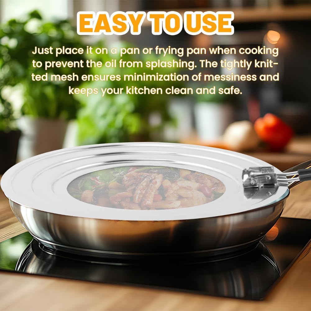 Stainless Steel Splatter Screen for Frying Pan, Grease Splatter Guard with Foldable Heat-Resistant Silicone Handle, Shields Stove Top from Bacon Fry Oil or Deep Fryer Splash(11.81inch)