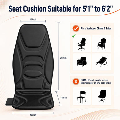 Vibration Massage Seat Cushion with Heat, Back Massager for Chair with 8 Vibration Motors, Heated Massage Cushion for Office Chair, Recliner & Sofa, Full Back & Seat Comfort, Idea Gift for Dad