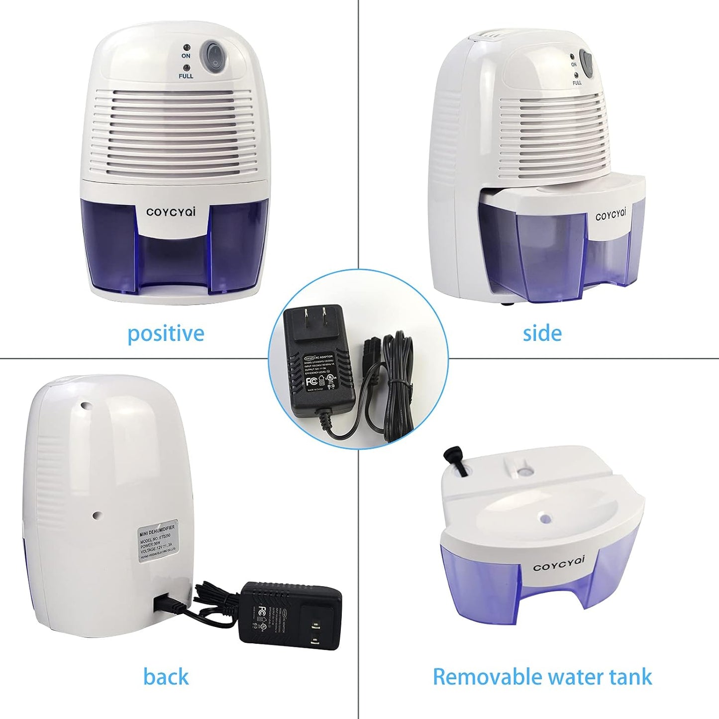 Small Dehumidifier,12V3A adapter，1200 Cubic Feet (215 sq ft) Portable Mini Dehumidifier Quiet Use for High Humidity in Home, Bathroom, Bedroom, Office, Basements, Wardrobe Closet,RV